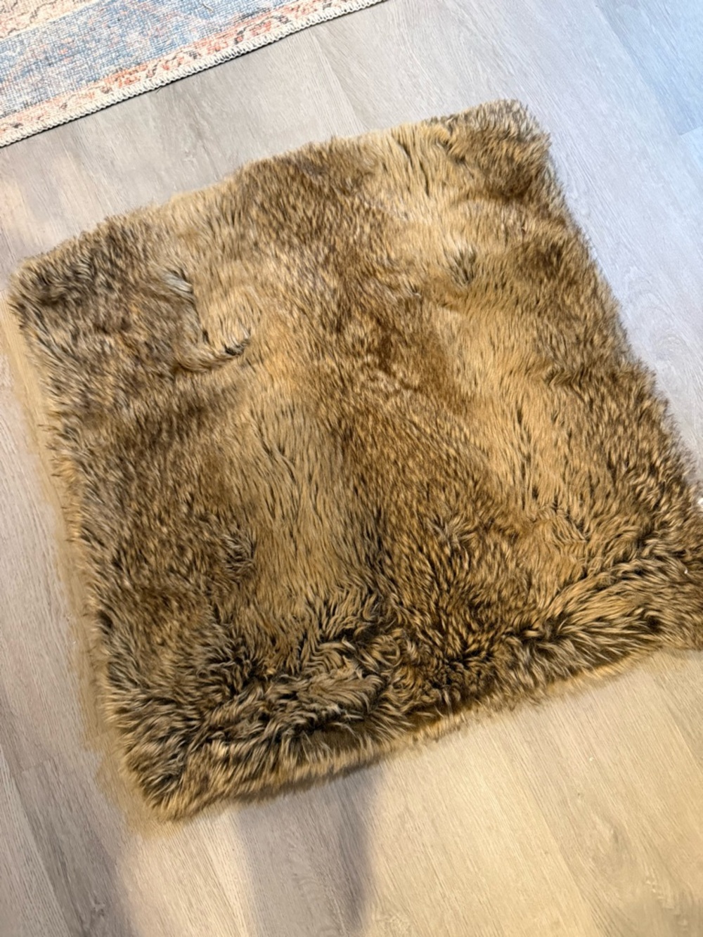 Cozy Faux Fur Square Throw Pillow Cover - Caramel Brown